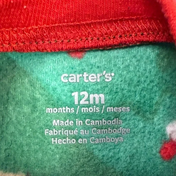 Carter's - Festive Green and Red Kids One Piece Fleece Footed Sleeper - Picture 5 of 5